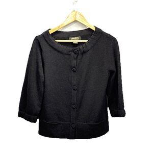 Eddie Bauer Womens  Merino Wool Blend Black Button Up Sweater Pockets M USA